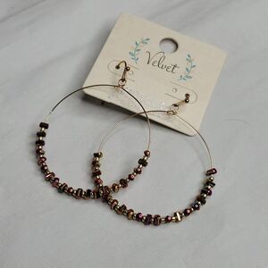 Pink Iridescent Beaded Hoop Earrings